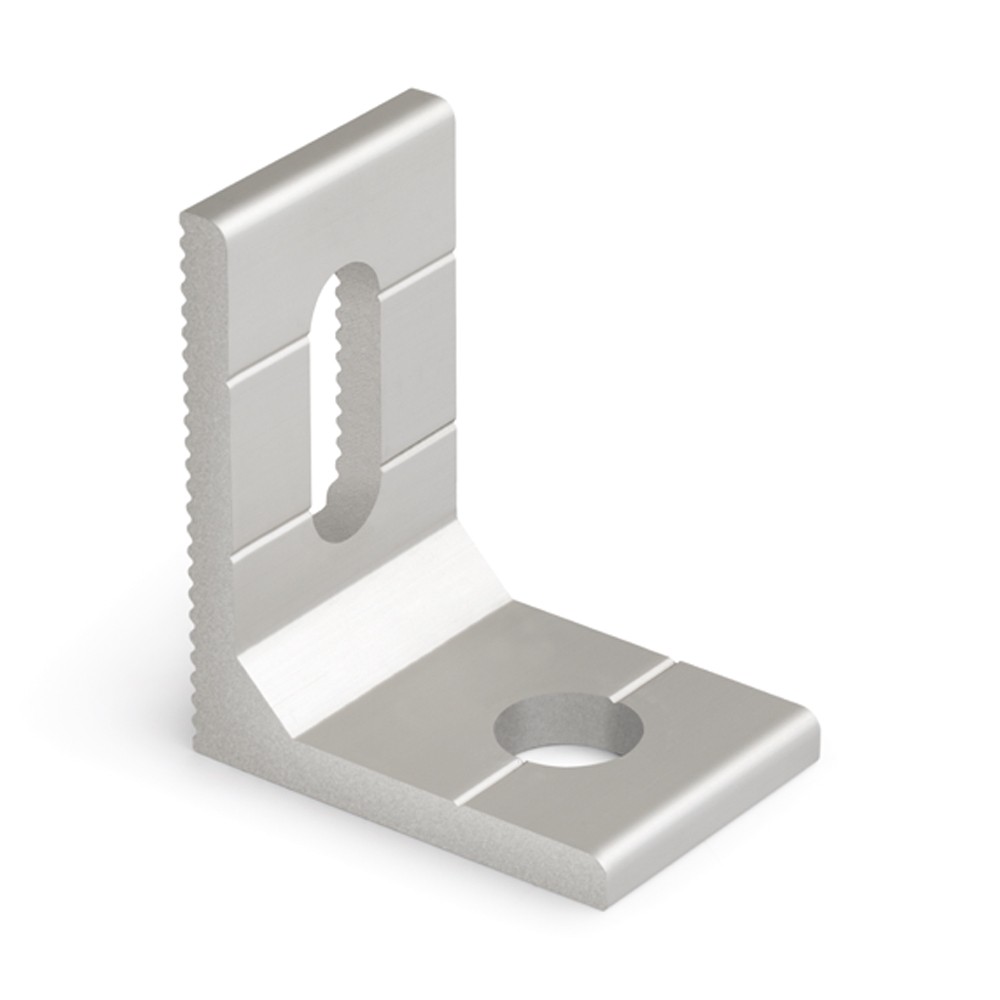 PMO-L [CP] Accesorios regulables para la instalación de placas solares. Pletina en “L” de aluminio para fijación lateral. Válida para perfil PSE-C